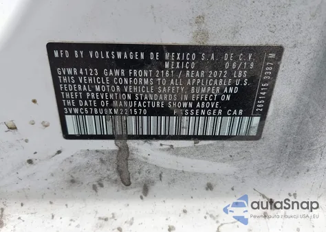 2019 Volkswagen Jetta 1.4T R-Line/1.4T S/1.4T Se из США, поврежденный, VIN 3VWC57BU9KM221570